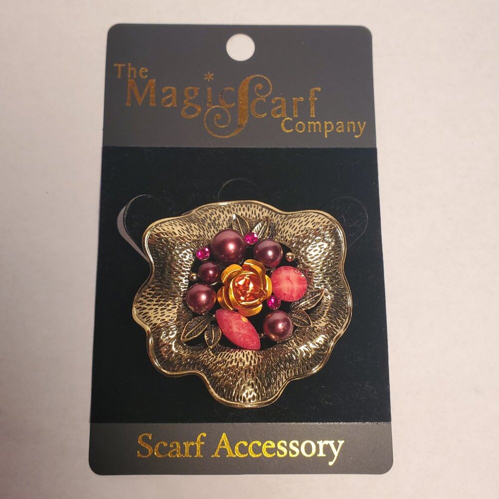 Magic Scarf Company gold scarf accessory with beaded design.